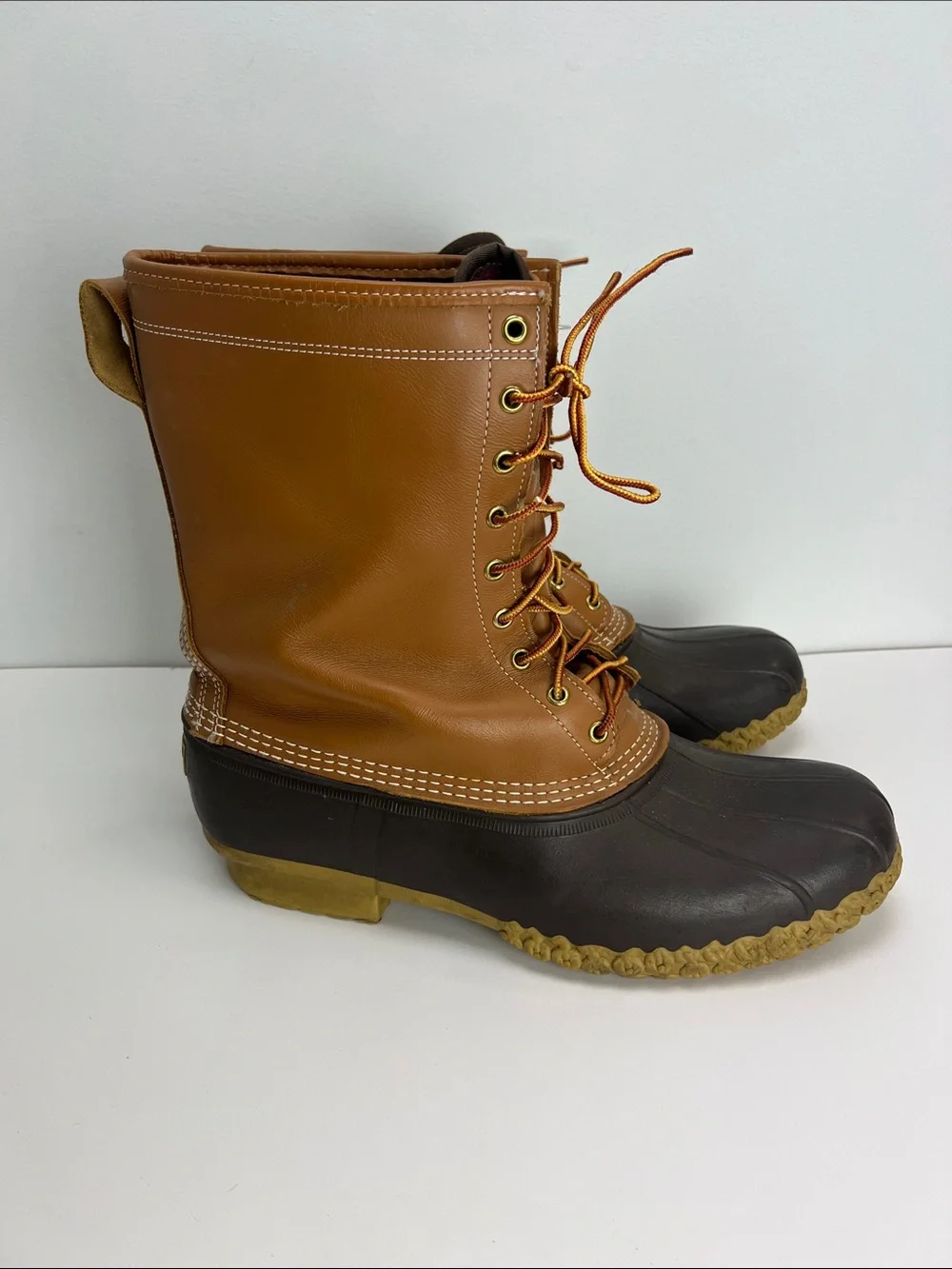 Vintage L.L. Bean Mens Bean Boots Tan Brown Waterproof Goretex Size 14 USA Made